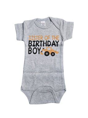 NWOT | Sister of the Birthday Boy Construction Excavator Graphic Onesie | 0-3M